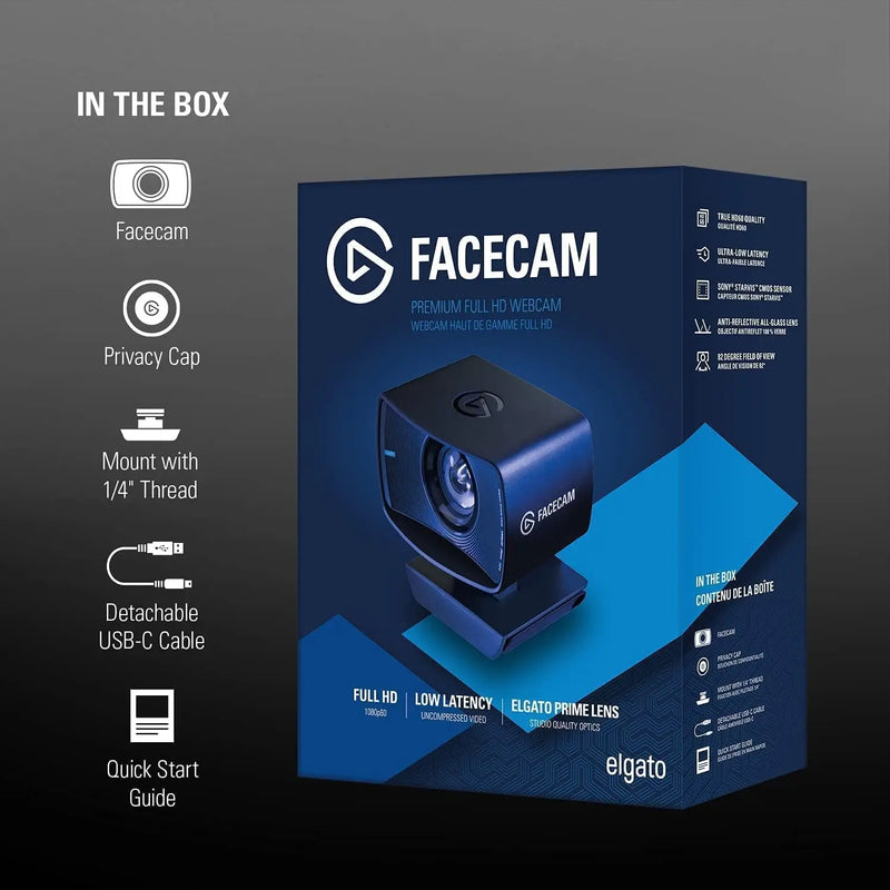 Elgato-webcam full hd para transmissão ao vivo, videochamadas, sensor sony, correção de luz avançada, 1080p60
