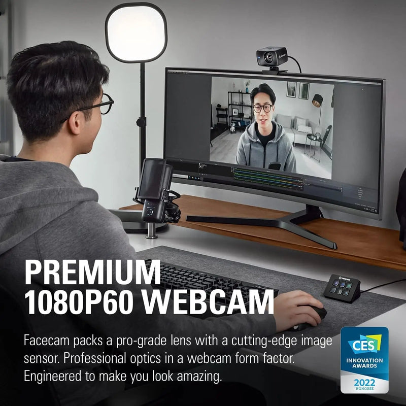 Elgato-webcam full hd para transmissão ao vivo, videochamadas, sensor sony, correção de luz avançada, 1080p60