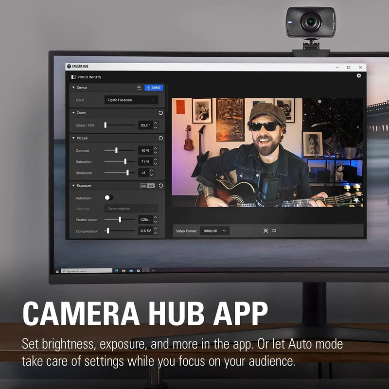 Elgato-webcam full hd para transmissão ao vivo, videochamadas, sensor sony, correção de luz avançada, 1080p60