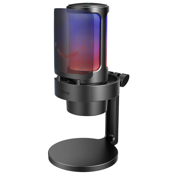 FIFINE-Microfone USB Gaming com 3 Modos RGB, Monitor para Streaming, Microfone Condensador com Controle de Volume para PC,PS4, 5 Ampligame A8