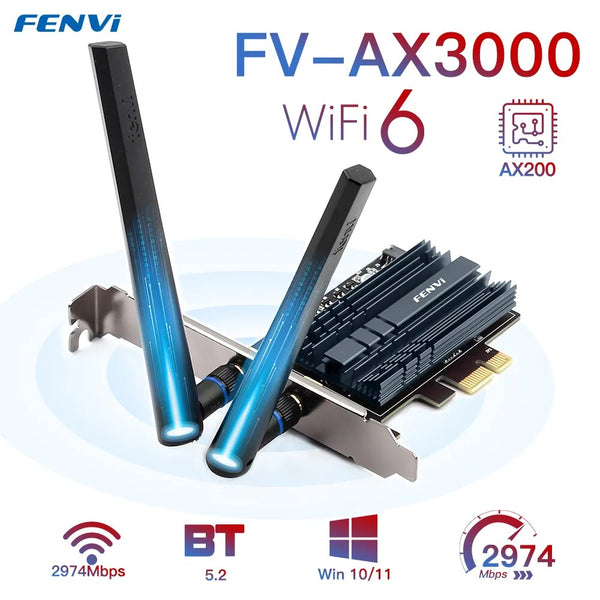 Fenvi-Adaptador PCIe Sem Fio, Intel AX200, Cartão Wi-Fi, 802.11AX, Bluetooth 5.2, 3000Mbps, 2.4G, 5Ghz, PC, Win10, 11