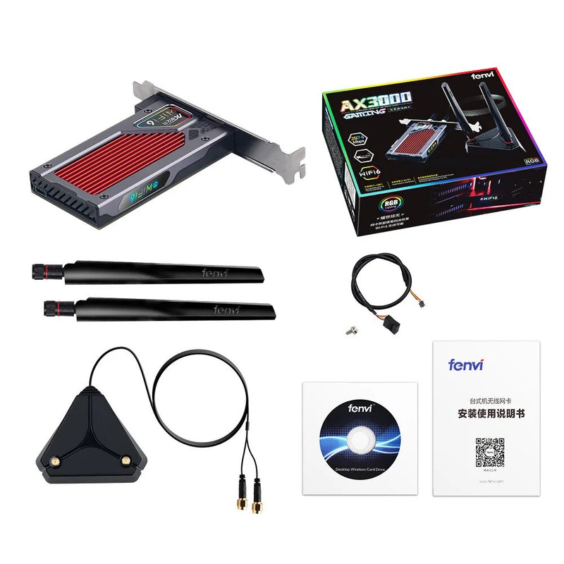 Fenvi Wifi 6e Intel AX210 PCIe Adaptador Sem Fio Bluetooth 5.3 AX210NGW Placa de Rede Wi-Fi 2.4G/5G/6GHz RGB 802.11ax Windows 10