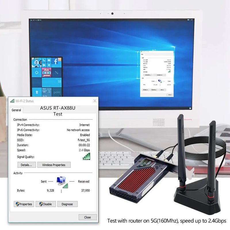 Fenvi Wifi 6e Intel AX210 PCIe Adaptador Sem Fio Bluetooth 5.3 AX210NGW Placa de Rede Wi-Fi 2.4G/5G/6GHz RGB 802.11ax Windows 10