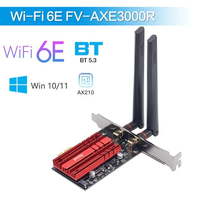 Fenvi Wifi 6e Intel AX210 PCIe Adaptador Sem Fio Bluetooth 5.3 AX210NGW Placa de Rede Wi-Fi 2.4G/5G/6GHz RGB 802.11ax Windows 10