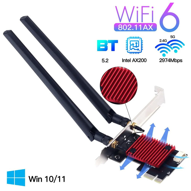 Fenvi Wifi 6e Intel AX210 PCIe Adaptador Sem Fio Bluetooth 5.3 AX210NGW Placa de Rede Wi-Fi 2.4G/5G/6GHz RGB 802.11ax Windows 10