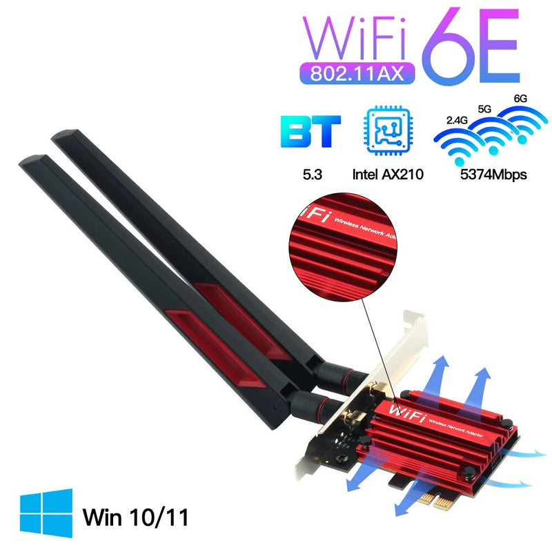 Fenvi Wifi 6e Intel AX210 PCIe Adaptador Sem Fio Bluetooth 5.3 AX210NGW Placa de Rede Wi-Fi 2.4G/5G/6GHz RGB 802.11ax Windows 10