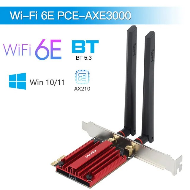 Fenvi Wifi 6e Intel AX210 PCIe Adaptador Sem Fio Bluetooth 5.3 AX210NGW Placa de Rede Wi-Fi 2.4G/5G/6GHz RGB 802.11ax Windows 10