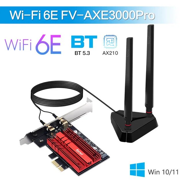 Fenvi Wifi 6e Intel AX210 PCIe Adaptador Sem Fio Bluetooth 5.3 AX210NGW Placa de Rede Wi-Fi 2.4G/5G/6GHz RGB 802.11ax Windows 10