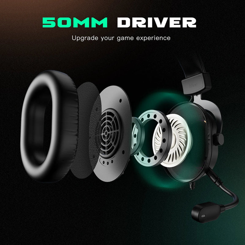 Fifine-Auscultadores Dinâmicos RGB para Jogos com Microfone, Auscultadores Over-Ear, Som Surround 7.1, PC, PS4, PS5, 3 Opções de EQ, Jogo, Filme, Música