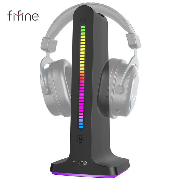 Fifine rgb suporte de fone de ouvido, com faixa de alimentação 2 in1, suporte de fone de ouvido usb para fone de ouvido de jogos/fone de ouvido bluetooth-ampligame s3