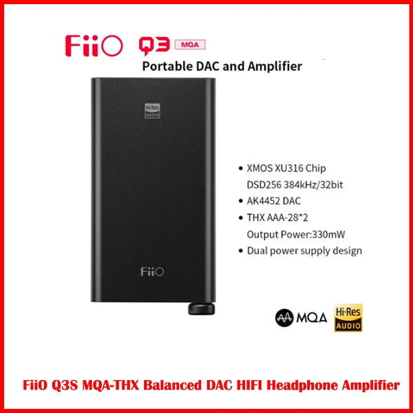 FiiO-Amplificador de Auscultadores DAC Equilibrado, Q3MQA, MQA-THX, DSD256, 384kHz, 32bit, AK4452, 2,5, 3,5, 4,4mm Saída