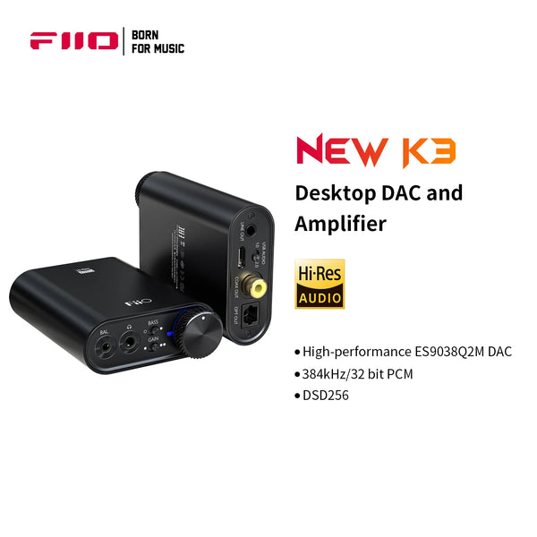 FiiO-K3 Amplificador De Auscultadores, DSD USB DAC para PC,DSD256 Suporte COAXIAL, ÓTICO, BALANÇO DE 2.5, Novo