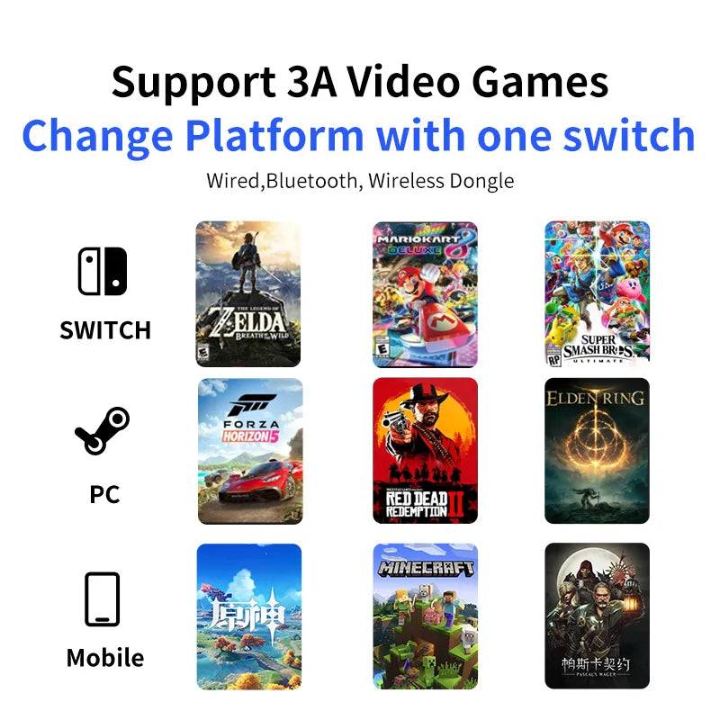 Flydigi Direwolf Controlador de jogo sem fio, Wired 2 Versão, Gaming Gamepad, Suporta PC, Nintendo Switch, andróide, iOS, Celular