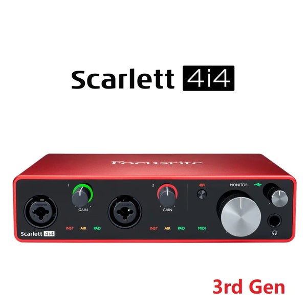 Focusrite-scarlett 4i4(3rd gen), 4 in/4 out, 24-bit/192khz, conversor ad-da, interface de áudio usb, gravação, placa de som, atualização 2019