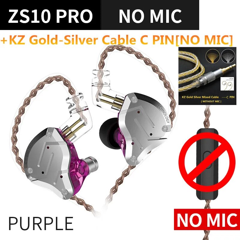 Fones de ouvido de metal híbrido kz zs10 pro, 4ba 1dd, alta fidelidade para graves, monitor esportivo, cancelamento de ruído, zsx, zax, z3