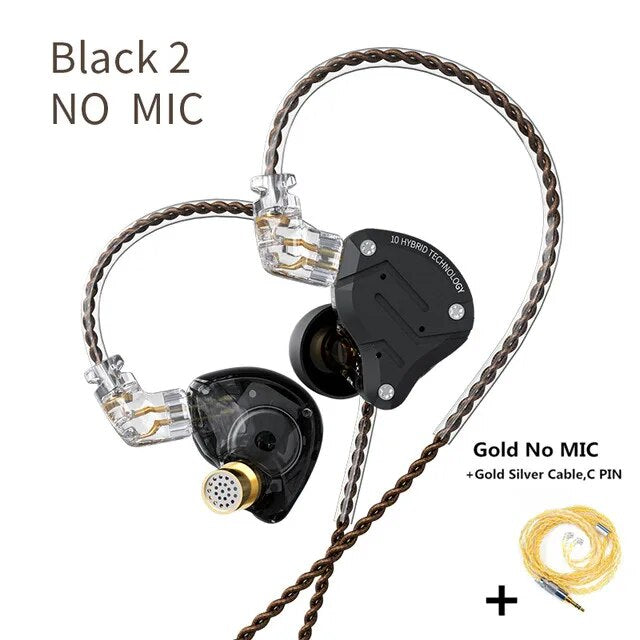 Fones de ouvido de metal híbrido kz zs10 pro, 4ba 1dd, alta fidelidade para graves, monitor esportivo, cancelamento de ruído, zsx, zax, z3