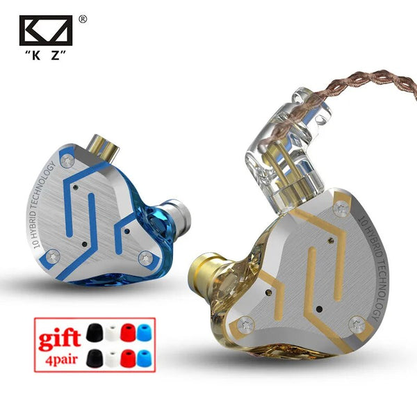 Fones de ouvido de metal híbrido kz zs10 pro, 4ba 1dd, alta fidelidade para graves, monitor esportivo, cancelamento de ruído, zsx, zax, z3
