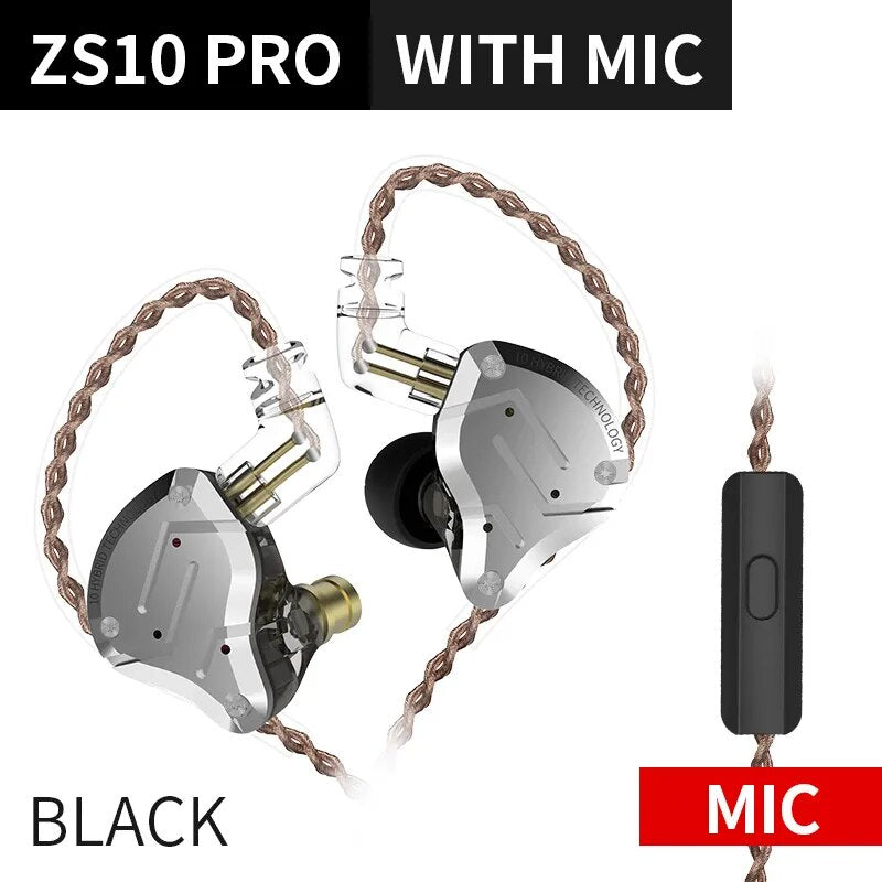 Fones de ouvido de metal híbrido kz zs10 pro, 4ba 1dd, alta fidelidade para graves, monitor esportivo, cancelamento de ruído, zsx, zax, z3