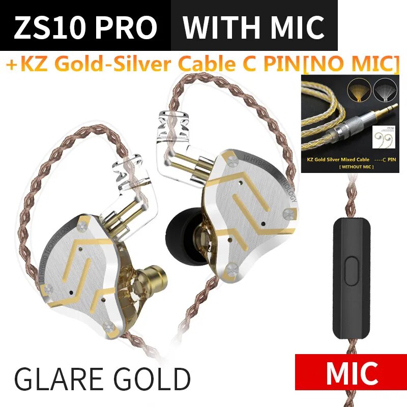 Fones de ouvido de metal híbrido kz zs10 pro, 4ba 1dd, alta fidelidade para graves, monitor esportivo, cancelamento de ruído, zsx, zax, z3