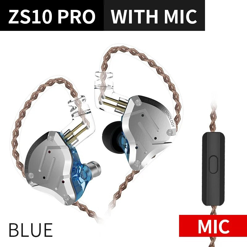 Fones de ouvido de metal híbrido kz zs10 pro, 4ba 1dd, alta fidelidade para graves, monitor esportivo, cancelamento de ruído, zsx, zax, z3
