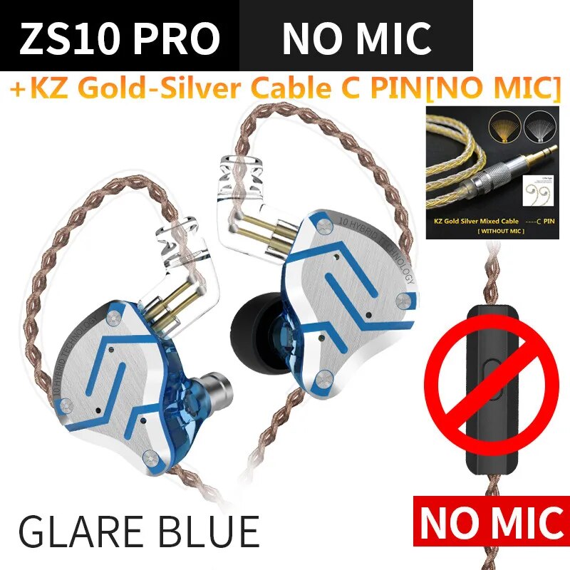 Fones de ouvido de metal híbrido kz zs10 pro, 4ba 1dd, alta fidelidade para graves, monitor esportivo, cancelamento de ruído, zsx, zax, z3