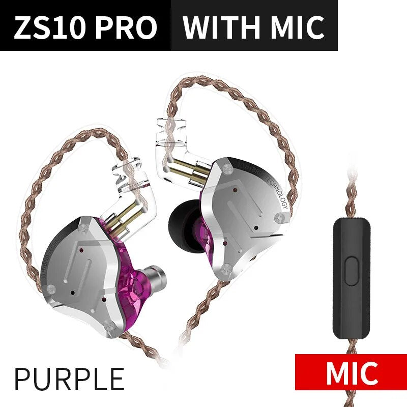 Fones de ouvido de metal híbrido kz zs10 pro, 4ba 1dd, alta fidelidade para graves, monitor esportivo, cancelamento de ruído, zsx, zax, z3