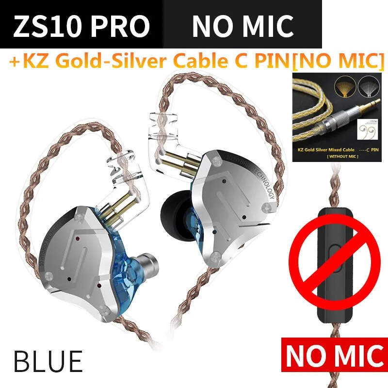 Fones de ouvido de metal híbrido kz zs10 pro, 4ba 1dd, alta fidelidade para graves, monitor esportivo, cancelamento de ruído, zsx, zax, z3