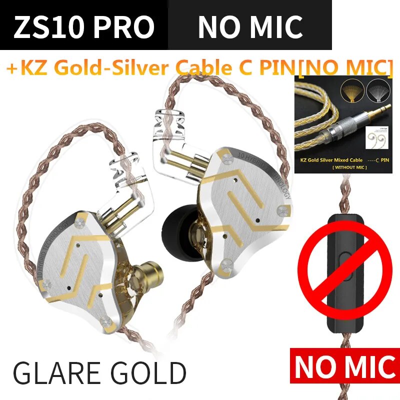 Fones de ouvido de metal híbrido kz zs10 pro, 4ba 1dd, alta fidelidade para graves, monitor esportivo, cancelamento de ruído, zsx, zax, z3