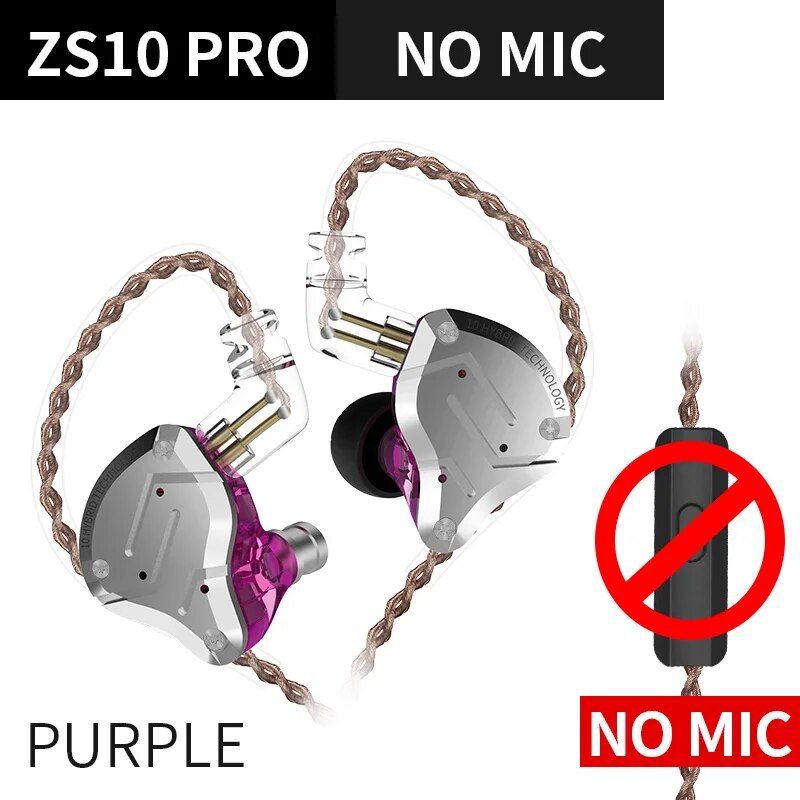 Fones de ouvido de metal híbrido kz zs10 pro, 4ba 1dd, alta fidelidade para graves, monitor esportivo, cancelamento de ruído, zsx, zax, z3
