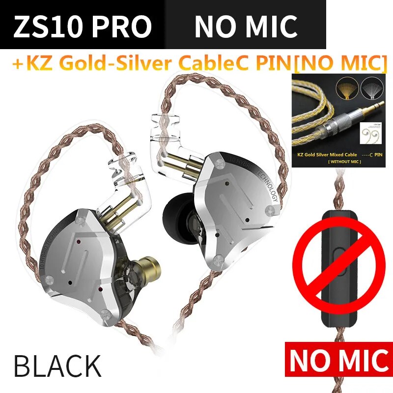 Fones de ouvido de metal híbrido kz zs10 pro, 4ba 1dd, alta fidelidade para graves, monitor esportivo, cancelamento de ruído, zsx, zax, z3