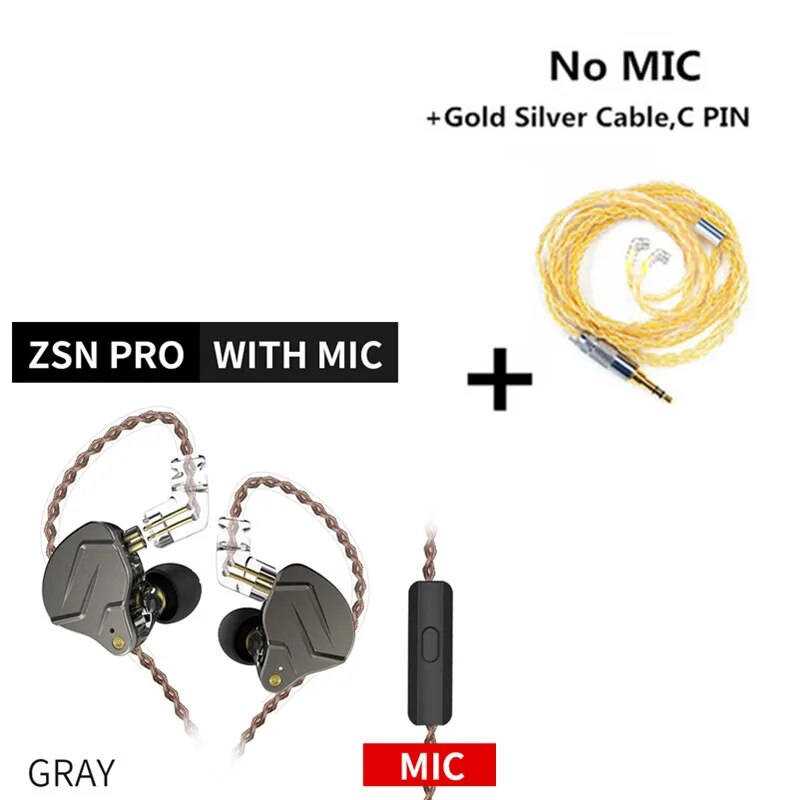 Fones de ouvido híbridos Kz-zsn pro 1ba 1dd, baixo de metal hi-fi, fone de ouvido, esportes, música, fone de ouvido, cabo substituível, zs10 pro zsx zstx