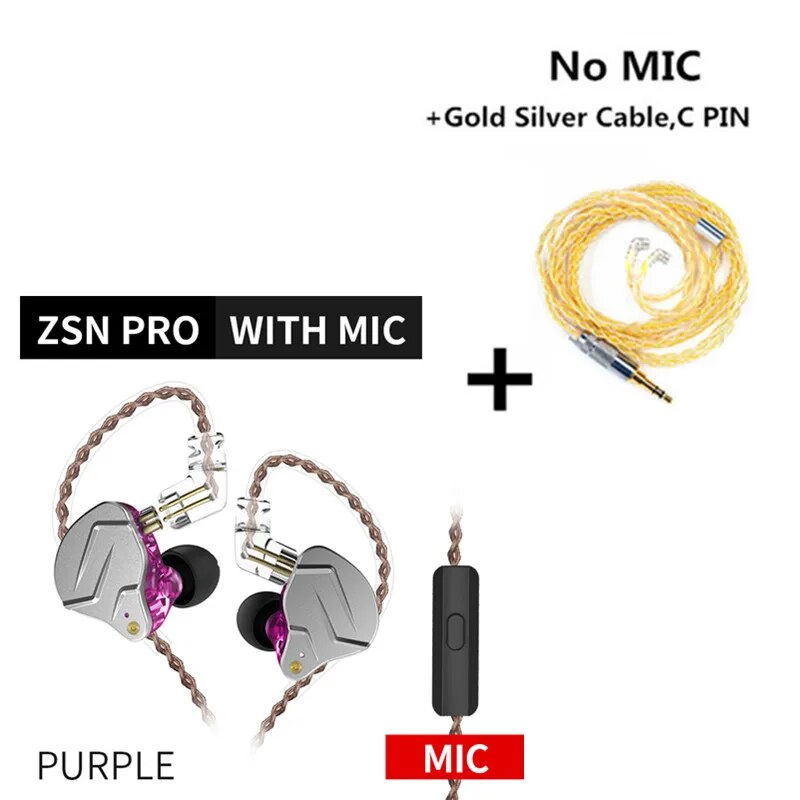 Fones de ouvido híbridos Kz-zsn pro 1ba 1dd, baixo de metal hi-fi, fone de ouvido, esportes, música, fone de ouvido, cabo substituível, zs10 pro zsx zstx