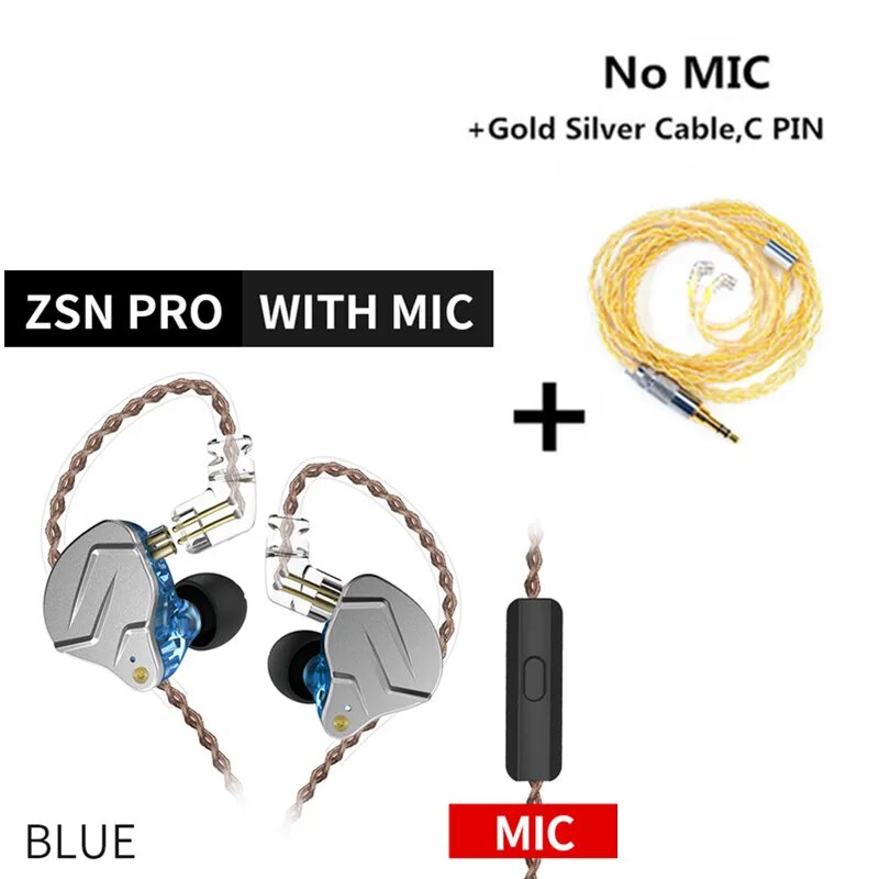 Fones de ouvido híbridos Kz-zsn pro 1ba 1dd, baixo de metal hi-fi, fone de ouvido, esportes, música, fone de ouvido, cabo substituível, zs10 pro zsx zstx