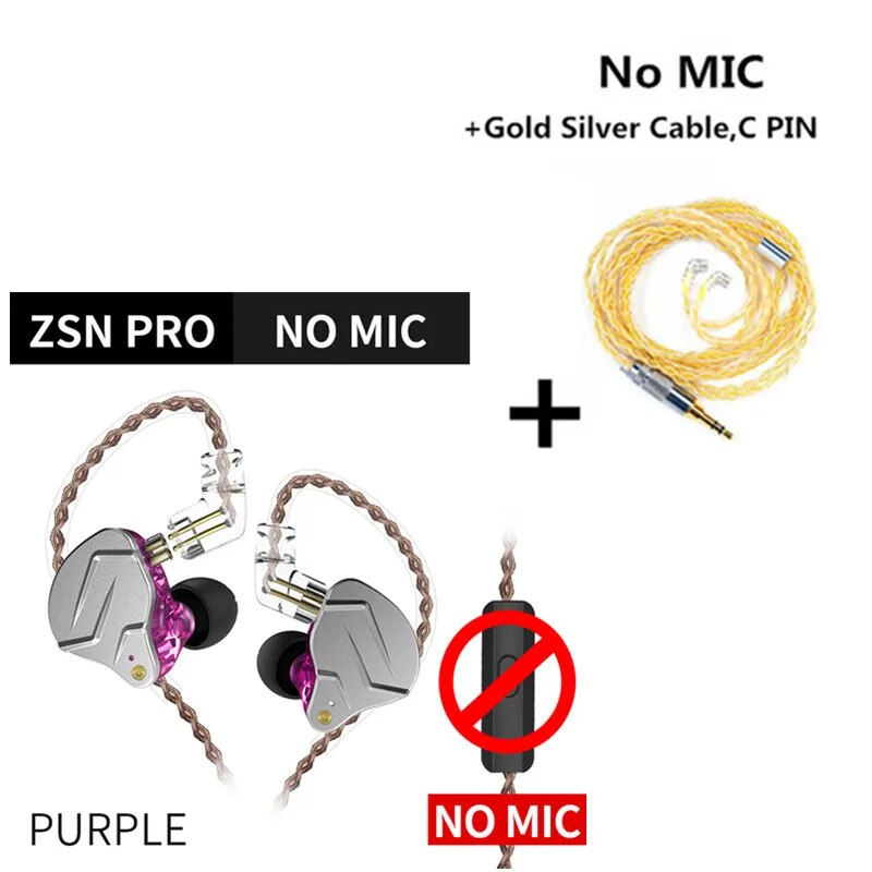 Fones de ouvido híbridos Kz-zsn pro 1ba 1dd, baixo de metal hi-fi, fone de ouvido, esportes, música, fone de ouvido, cabo substituível, zs10 pro zsx zstx