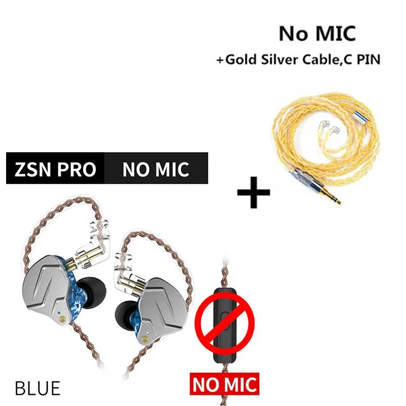 Fones de ouvido híbridos Kz-zsn pro 1ba 1dd, baixo de metal hi-fi, fone de ouvido, esportes, música, fone de ouvido, cabo substituível, zs10 pro zsx zstx