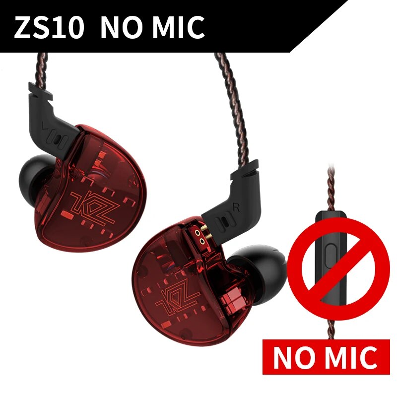 Fones de ouvido kz zs10, 4ba + 1dd, armação dinâmica, alta fidelidade, cancelamento de ruído, monitores, híbrido