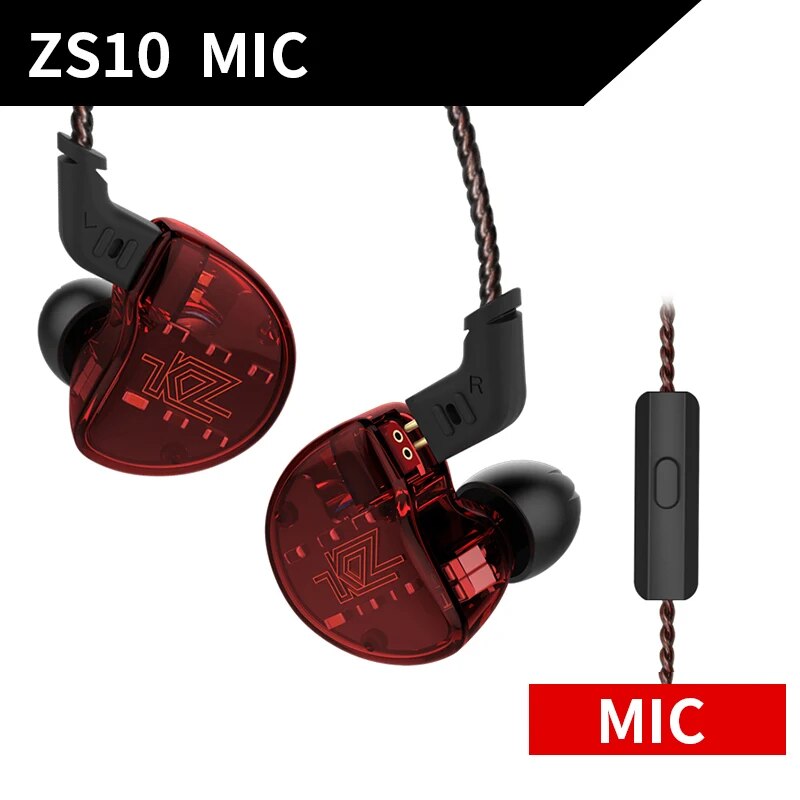 Fones de ouvido kz zs10, 4ba + 1dd, armação dinâmica, alta fidelidade, cancelamento de ruído, monitores, híbrido