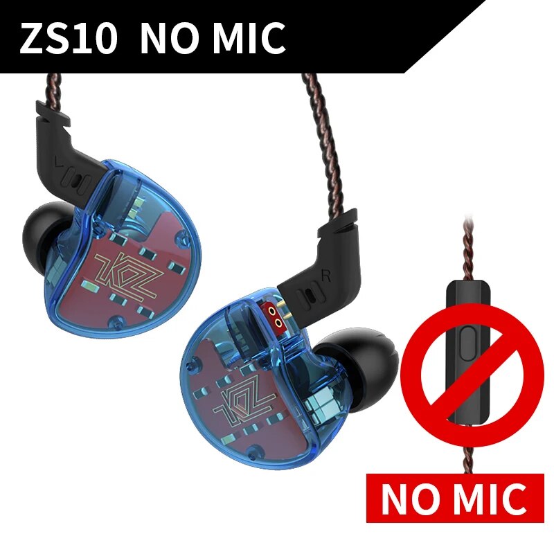 Fones de ouvido kz zs10, 4ba + 1dd, armação dinâmica, alta fidelidade, cancelamento de ruído, monitores, híbrido