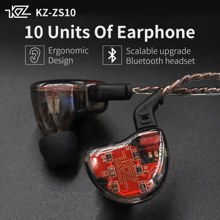 Fones de ouvido kz zs10, 4ba + 1dd, armação dinâmica, alta fidelidade, cancelamento de ruído, monitores, híbrido