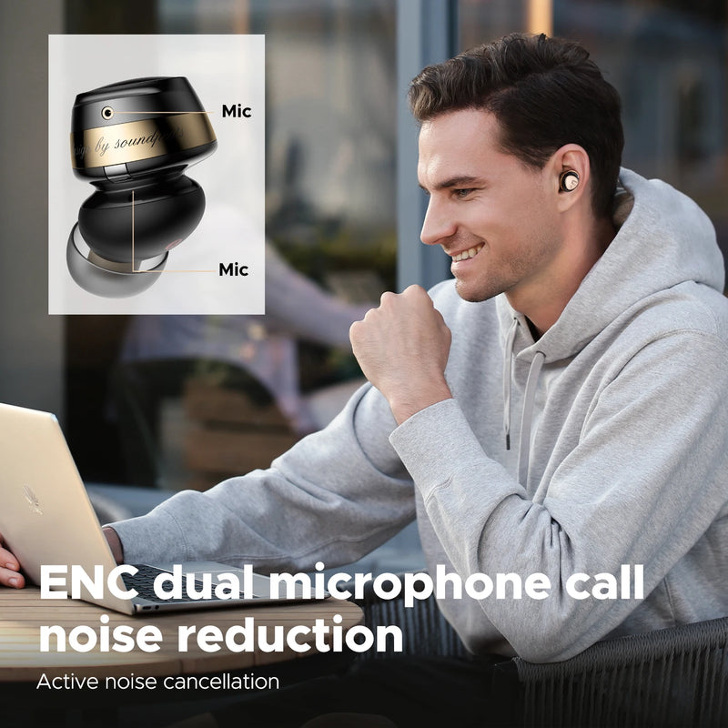 Fones de ouvido sem fio com som estéreo, alta resolução, fones de ouvido Bluetooth V5.3, ENC Dual Mics, áudio Hi-Fi, LDAC, ANC, Bluetooth V5.3