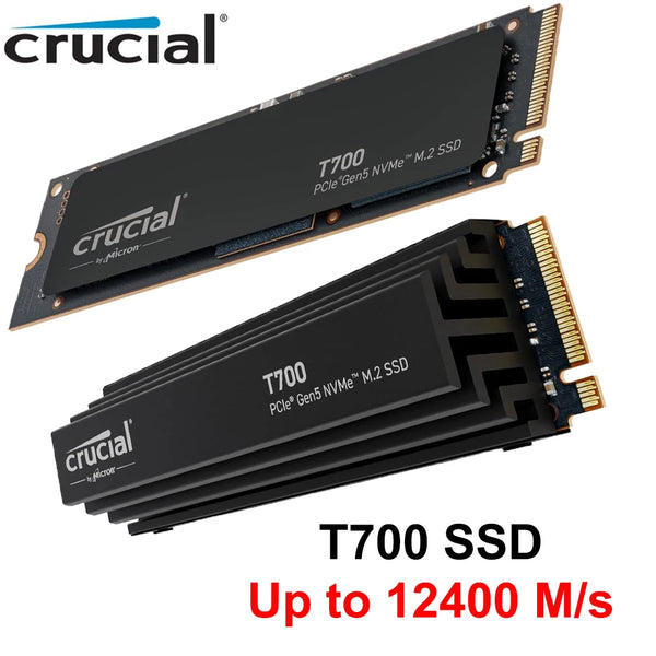 Fotografia para jogos com armazenamento direto Crucial, Design de edição de vídeo, 1TB, 2TB, 4TB, Gen5 NVMe M.2 SSD Até 12.400 mbps, T700