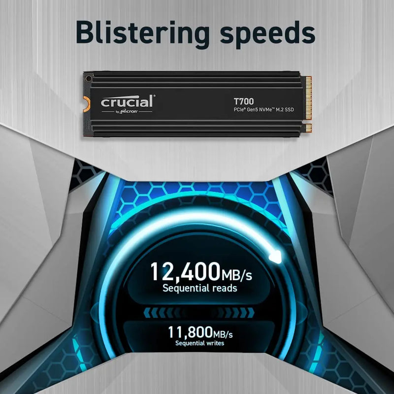 Fotografia para jogos com armazenamento direto Crucial, Design de edição de vídeo, 1TB, 2TB, 4TB, Gen5 NVMe M.2 SSD Até 12.400 mbps, T700
