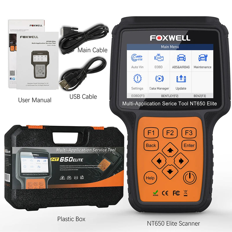 Foxwell-NT650 Elite OBD2 Ferramenta de Diagnóstico Do Carro, ABS SRS Code Reader, SAS BRT EPB Oil, 26 Reset, profissional OBD2 Scanner Automotivo