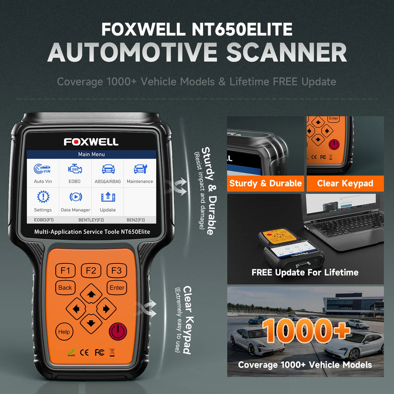Foxwell-NT650 Elite OBD2 Ferramenta de Diagnóstico Do Carro, ABS SRS Code Reader, SAS BRT EPB Oil, 26 Reset, profissional OBD2 Scanner Automotivo