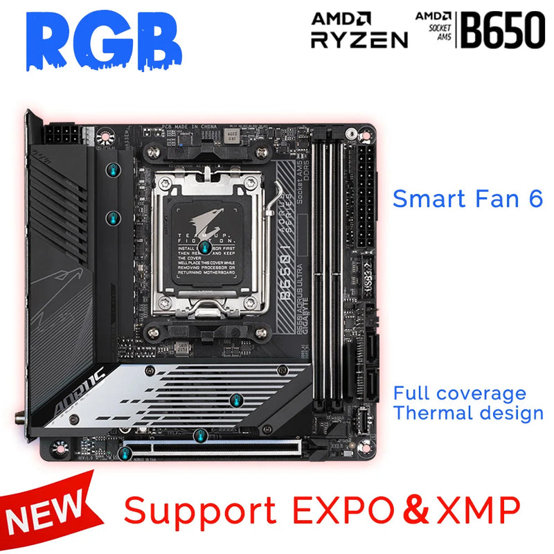 Gigabyte-B650I Placa-mãe AORUS Ultra AM5, Placa-mãe AMD B650, Desktop Mini-ITX, Série DDR5 Ryzen 7000, CPU M.2 64GB, Novo