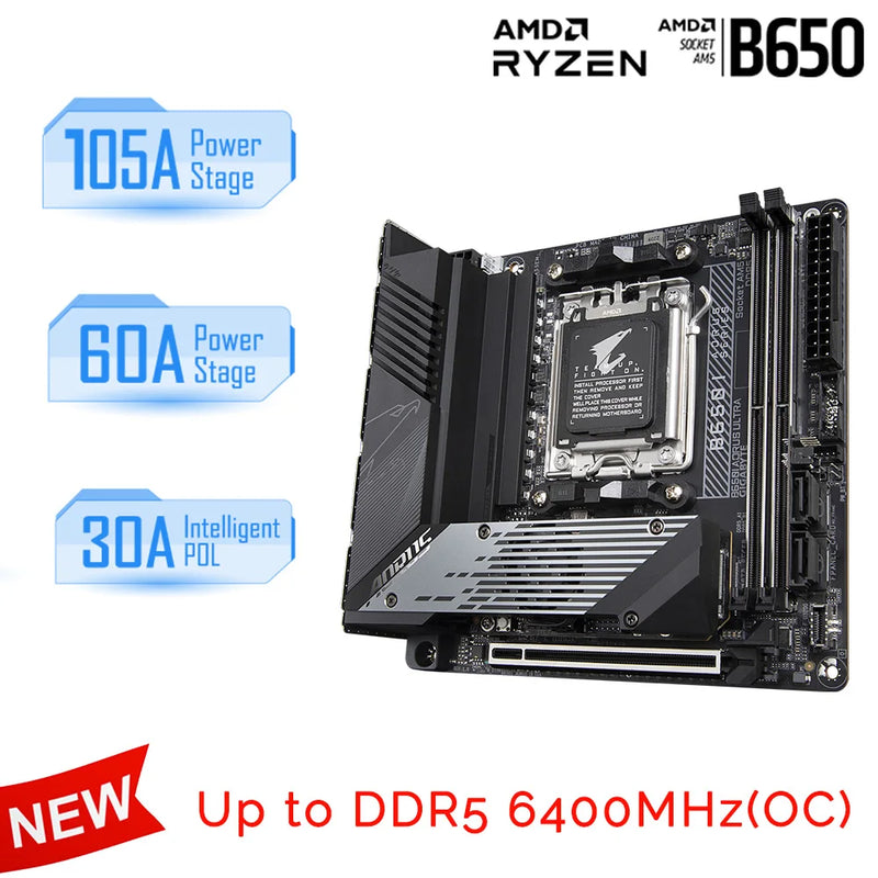 Gigabyte-B650I Placa-mãe AORUS Ultra AM5, Placa-mãe AMD B650, Desktop Mini-ITX, Série DDR5 Ryzen 7000, CPU M.2 64GB, Novo