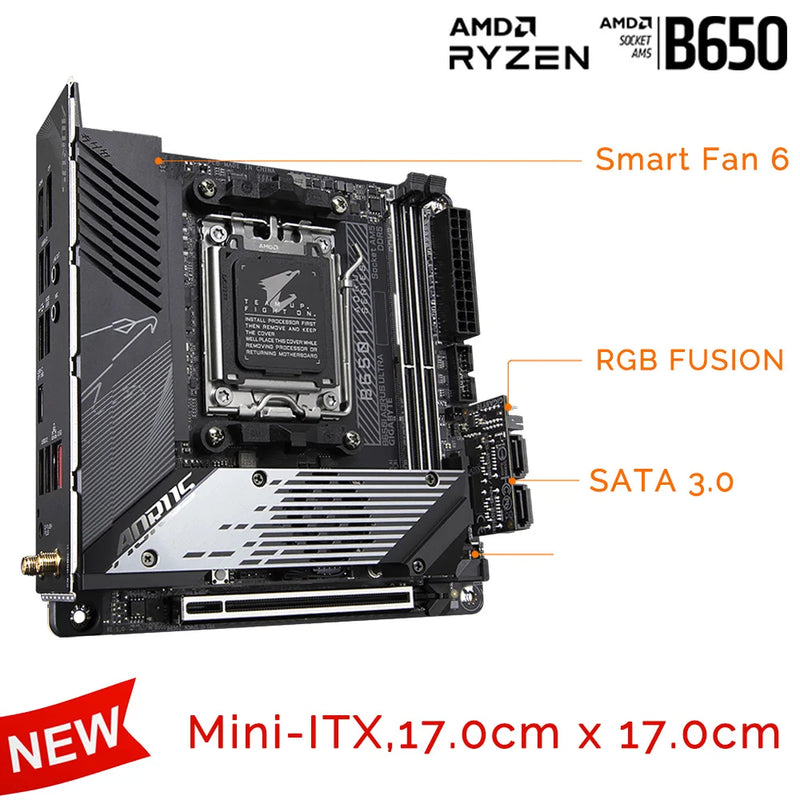 Gigabyte-B650I Placa-mãe AORUS Ultra AM5, Placa-mãe AMD B650, Desktop Mini-ITX, Série DDR5 Ryzen 7000, CPU M.2 64GB, Novo