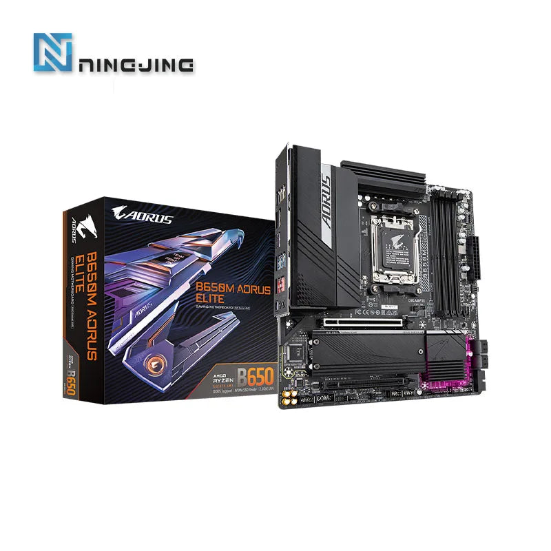 Gigabyte-B650M Placa-mãe Aorus Elite, Alimentação de 12 + 2 + 1 Fase, Micro-ATX, AMD B650, DDR5, 6600 MHz, M.2, USB 3.2, Soquete 192G, AM5, Novo