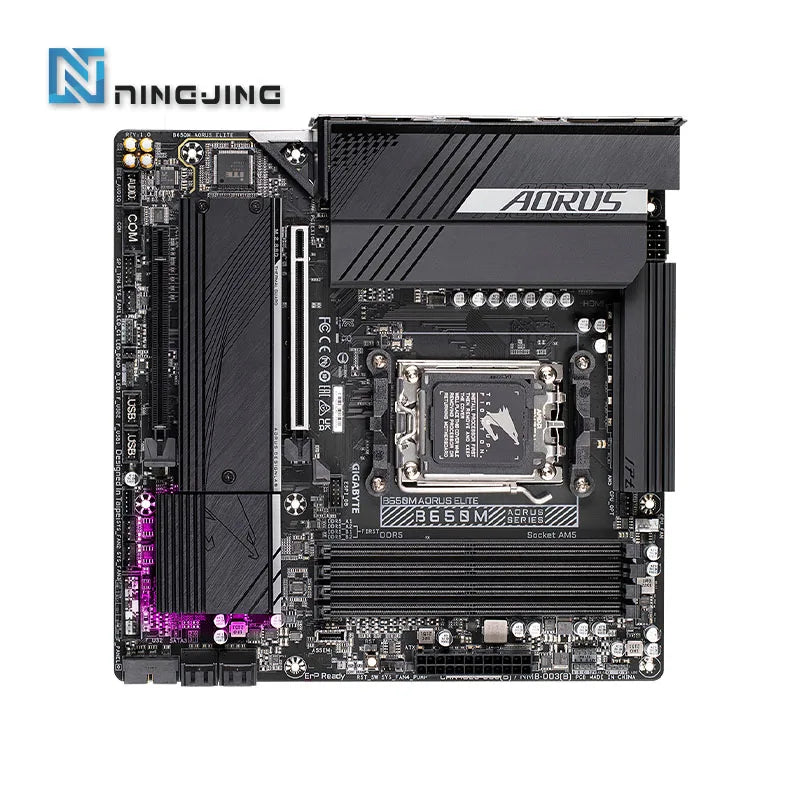 Gigabyte-B650M Placa-mãe Aorus Elite, Alimentação de 12 + 2 + 1 Fase, Micro-ATX, AMD B650, DDR5, 6600 MHz, M.2, USB 3.2, Soquete 192G, AM5, Novo