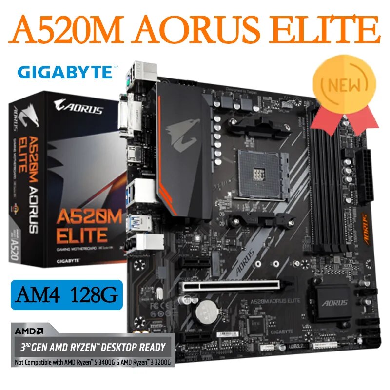 Gigabyte Socket AM4 A520M AORUS ELITE New Motherboard DDR4 128GB AMD Ryzen Support Overlocking Mainboard AMD A520 Micro ATX